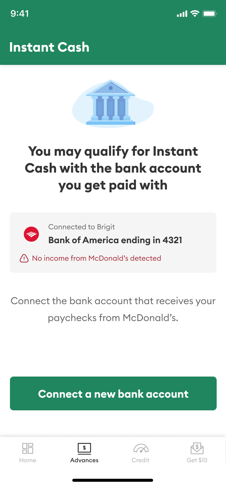 New bank account landing